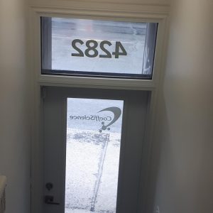 Affichage vinyle pour porte vitrée Coeffscience